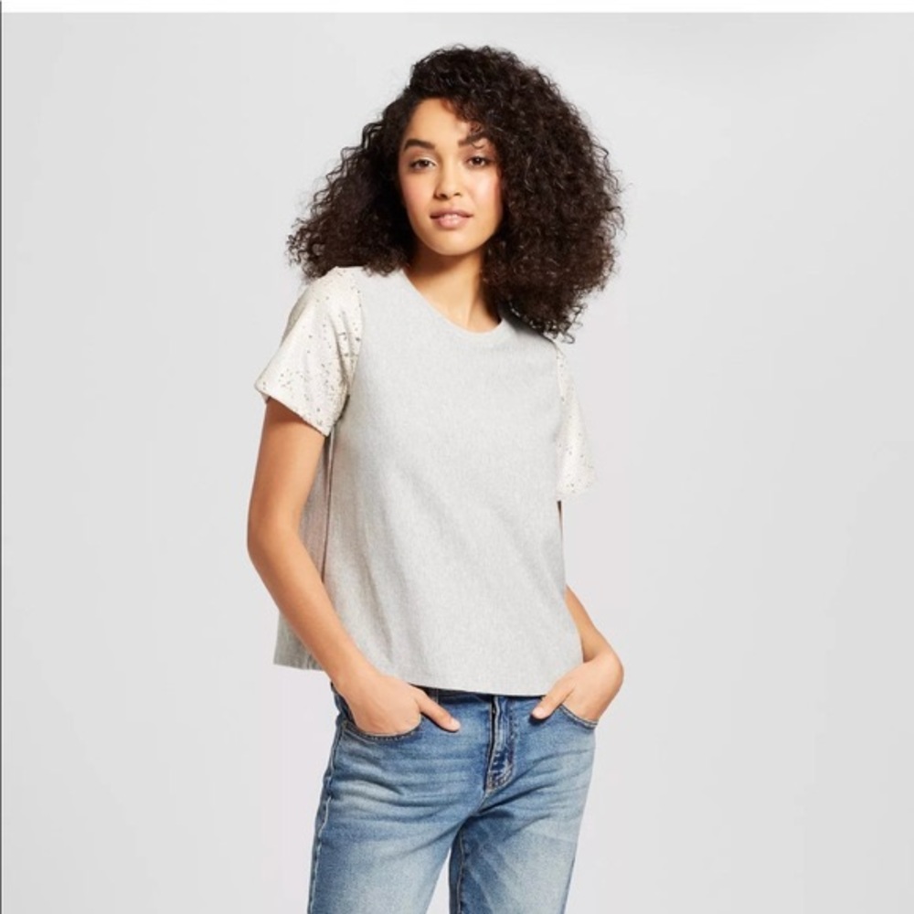 A New Day Shirt Sleeve Sweater w/Sequin Sleeves